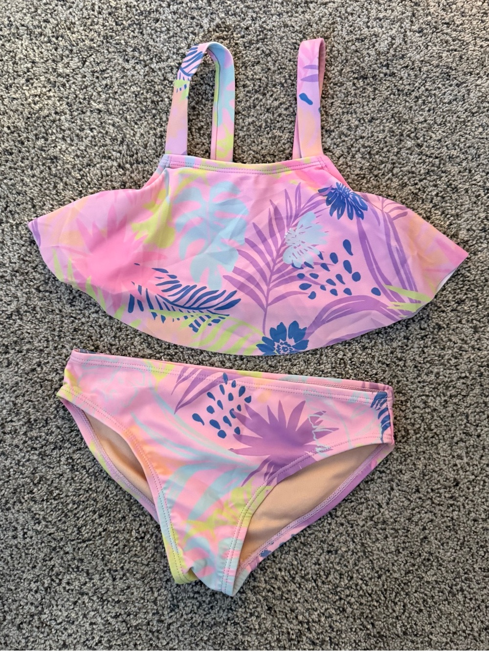 Girls' Pink Tropical Print Two-Piece Swimsuit